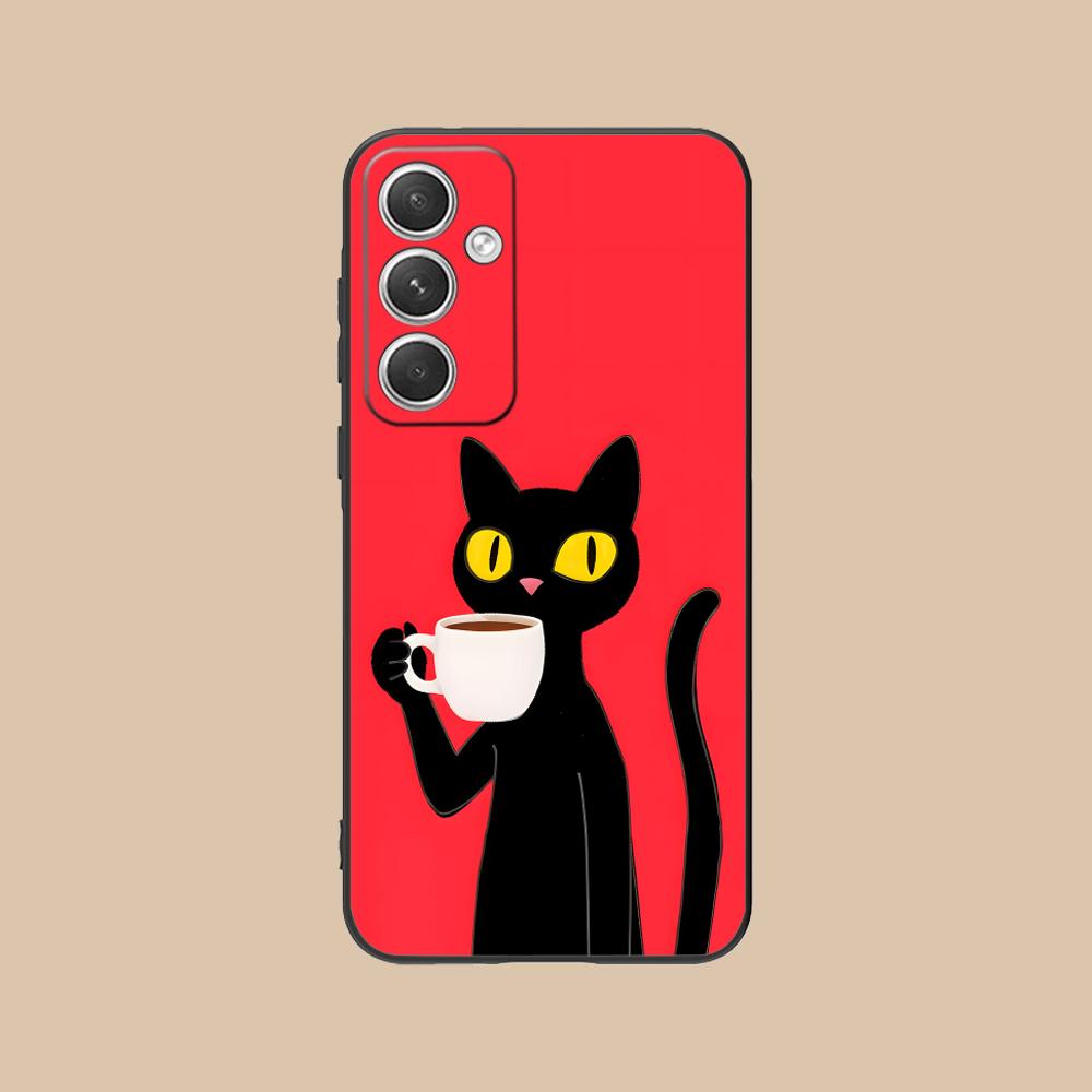 Cute Coffee Cat Matte TPU Mobile Phone Case for Samsung Galaxy S26 S25 S24 S23 S22 S21 S20 Note20 Plus FE Ultra Colorful Cover