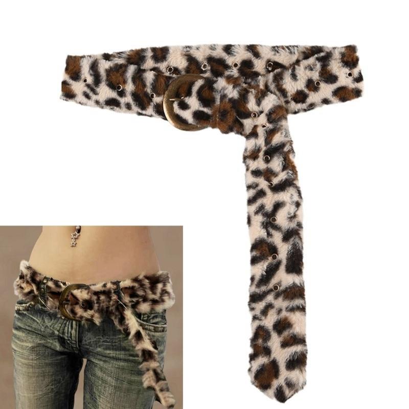 Wide Belt for Daily Wear Furry Leopard Pattern Patchworked Waist Belt Punk Waistband Cool Girl Women Clothing Accessories