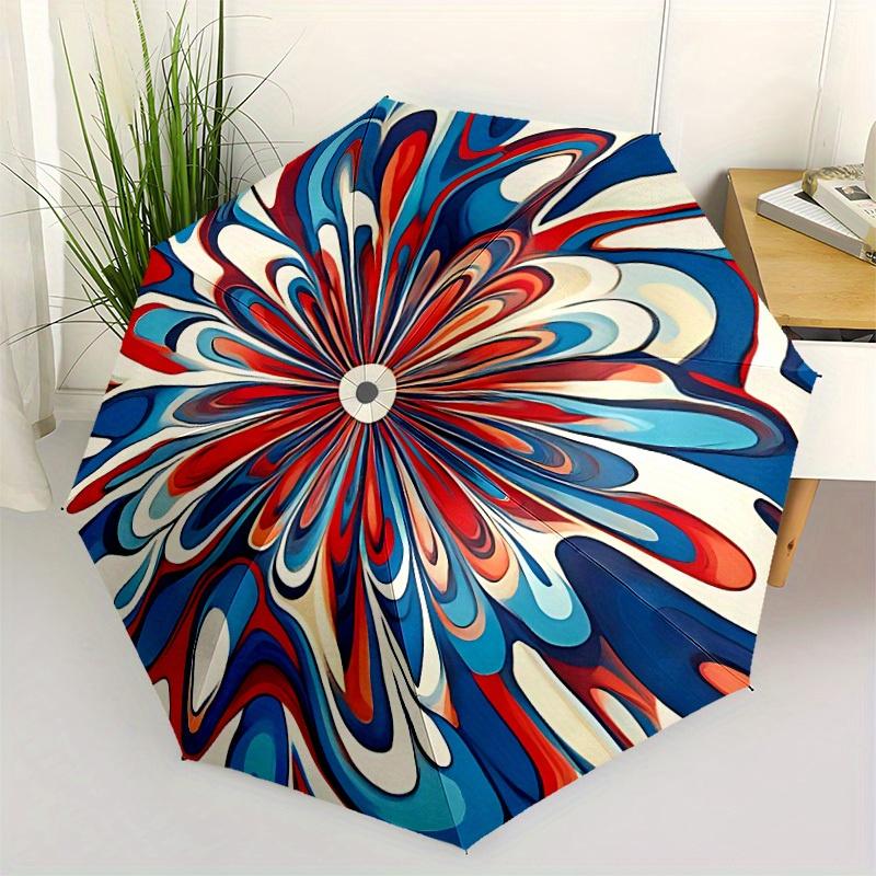 1pc Floral Abstract Automatic Open/close Folding Compact Umbrella, 8-Rib Sturdy Canopy, Lightweight Portable, Everyday Use, Gift, Outdoor Umbrella, Tr