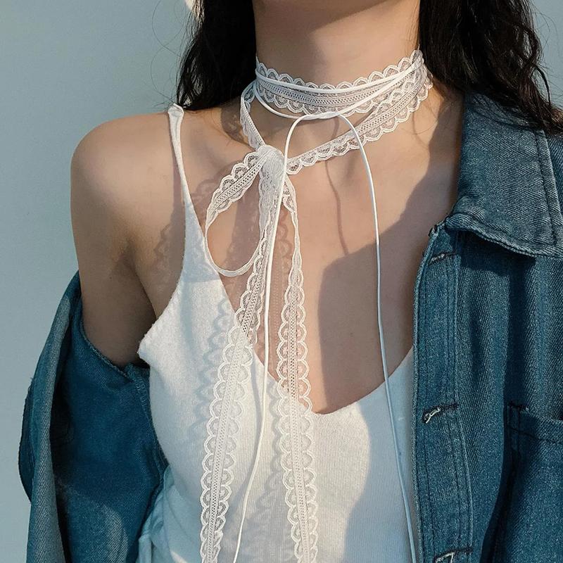 Fashion Choker Necklace for Women Sexy Black White Lace Bowknot Pendant Short Clavicle Chain Gothic Chokers Aesthetic Jewelry
