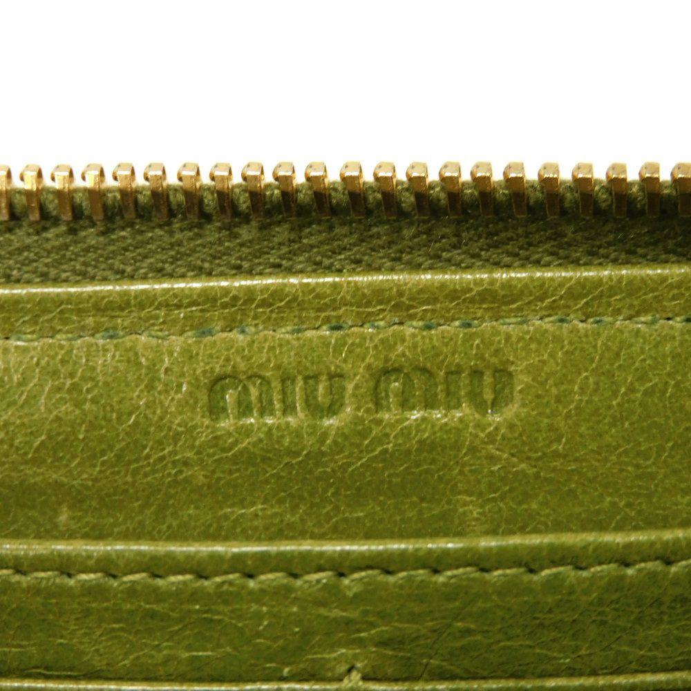 Used Matelasse Zip Around Wallet (12166) with wrinkled L-shaped zipper (5M1183 7940) Logo Metal Light Green Women's