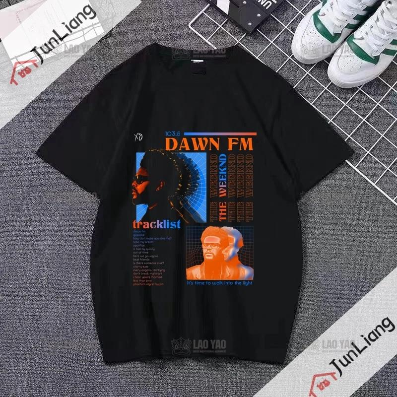 Canadian Singer The Weeknd Dawn Fm Flat Print Tshirt Short Sleeve Loose Mens Tshirt Mens Tshirt Womens Hip Hop Clothing