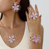 Hot-selling new dripping oil elegant and sweet lotus double-layer hollow three-dimensional flower ring bracelet stud earrings necklace