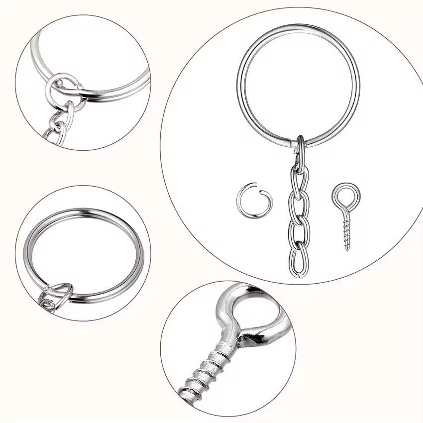30 Set Keychain Rings for Crafts, Keychains for Resin Include Key Rings with Chain, Jump Rings, Screw Eye Pins for DIY Keychain Making