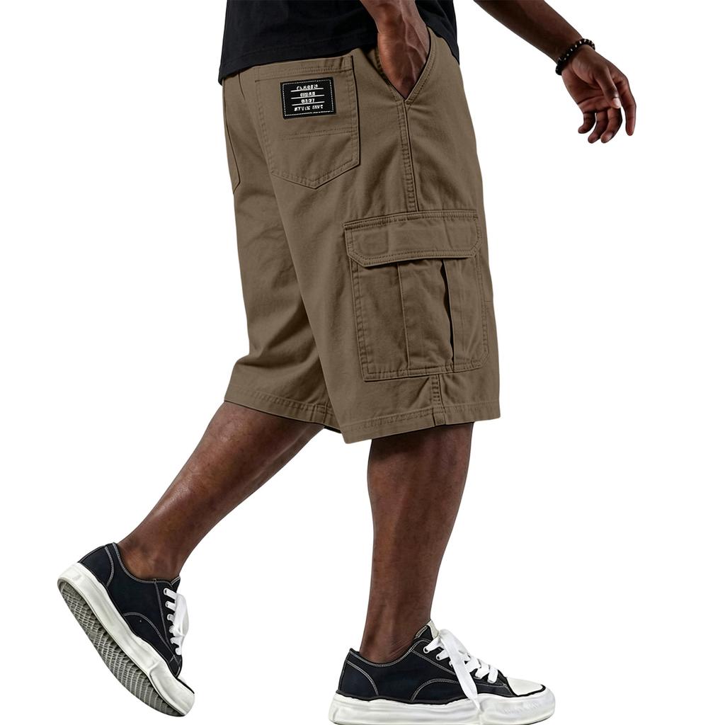 Men Drawstring Waist Relaxed Fit Cargo Shorts Multiple Pocket Casual Knee Length Shorts for Outdoor and Daily Wear