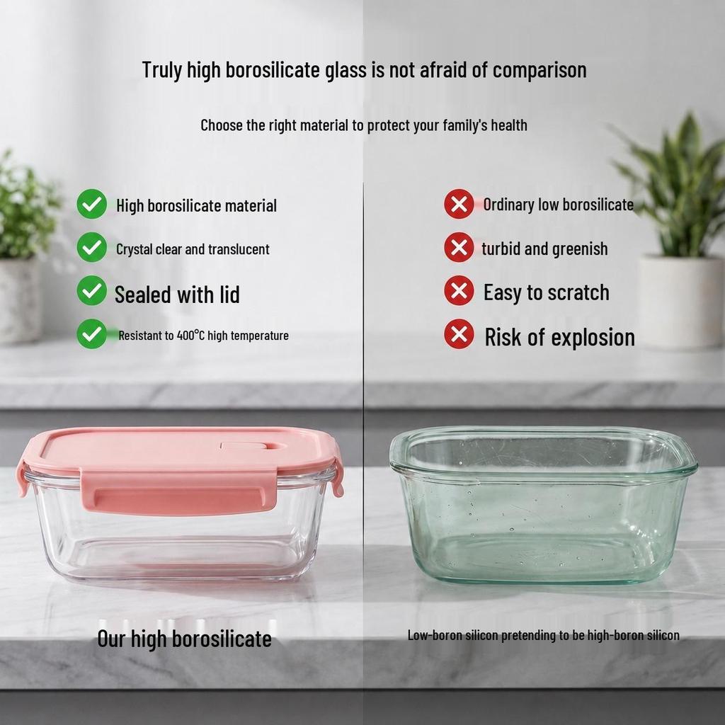 High-Temperature Resistant Transparent Glass Bento Lunch Box - Microwavable and Fresh-Keeping Rectangular or Round Design
