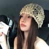 Hollow Crochet Flower Hat Handmade Beanies Cap Casual Knit Basin Caps  Ladies
