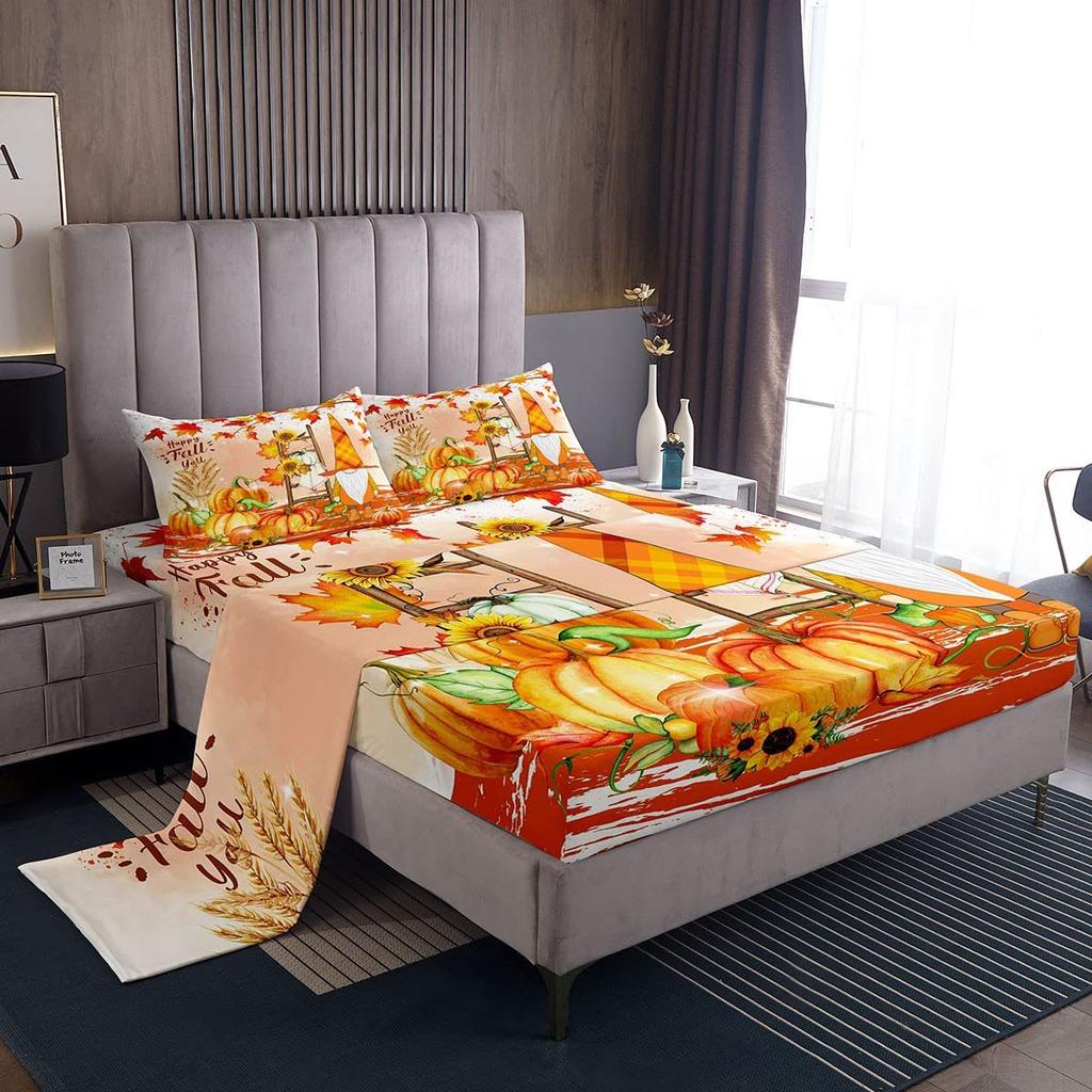 Autumn Harvest Pumpkin Pattern Sheet Four-piece Bedding Set Bedding Set Bedroom Dormitory Bedding Decoration
