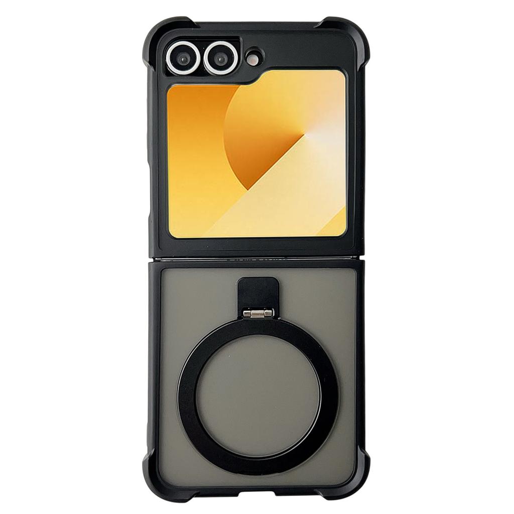 Pro Samsung Galaxy Z Flip6 5G Magnetické pouzdro Stojánek Nárazuvzdorný Matný PC+TPU Kryt na telefon
