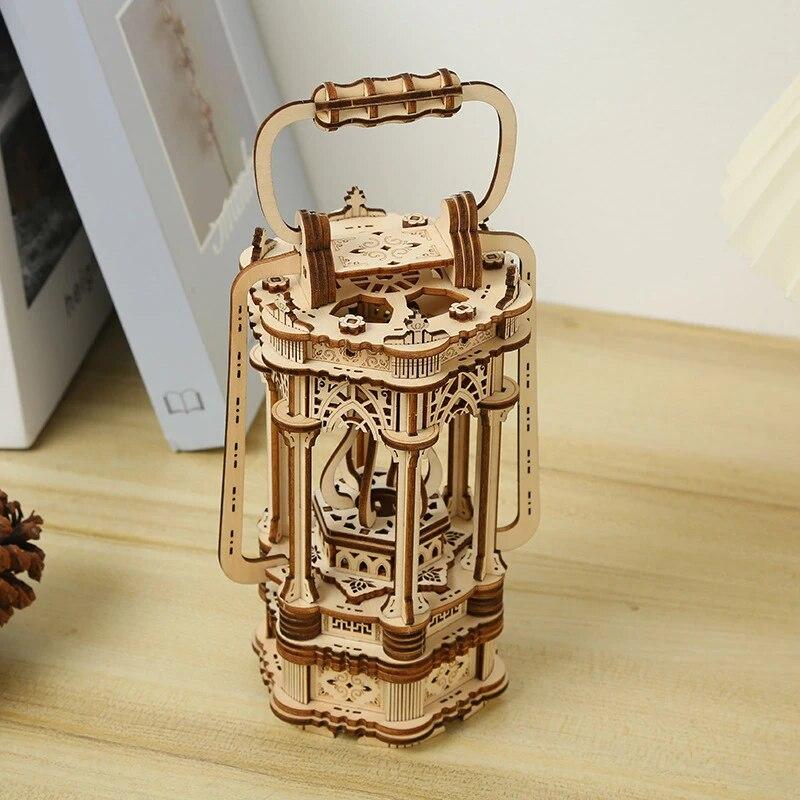 DIY Rotating Retro LED Lantern 3D Wooden Puzzle Hands-on Activities Desktop Decoration Creative Toys Three-dimensional Puzzle