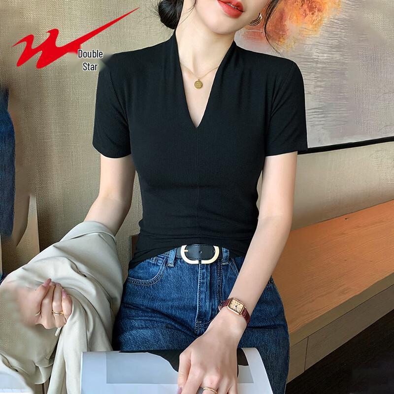 Women's V-Neck Slim Fit Short Sleeve Knit Top