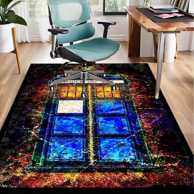 Tardis In Starry Night Office Rug Chair Mat, Game Carpet, Suitable for Front Door, Bedroom, Living Room, Desk, Holiday Gift