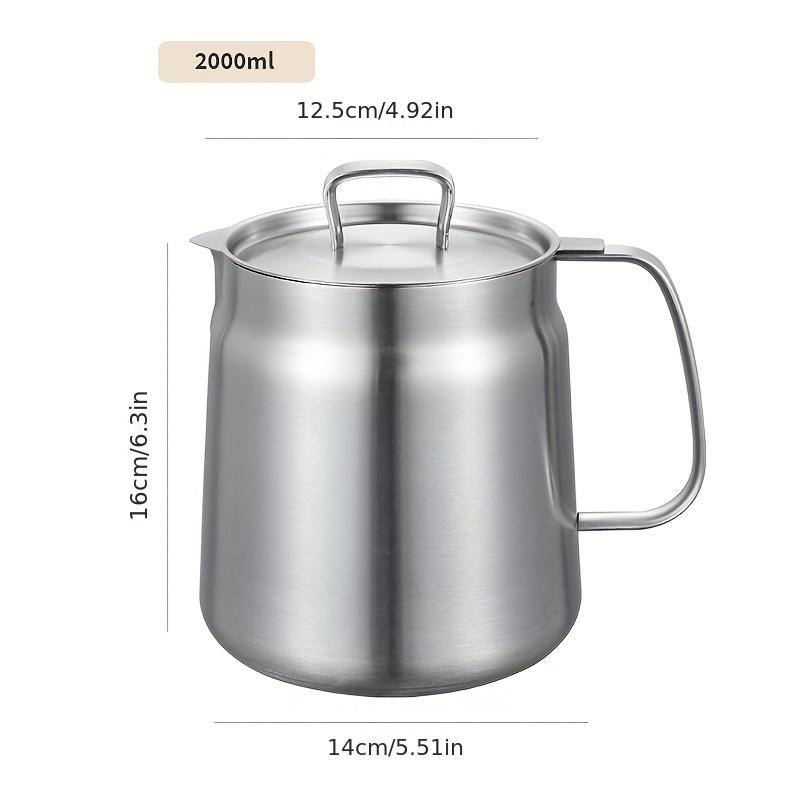 Stainless Steel Oil Filter Pot with Lid Thickened Kitchen Frying Oil Separator Grease Storage Bottle No Drip