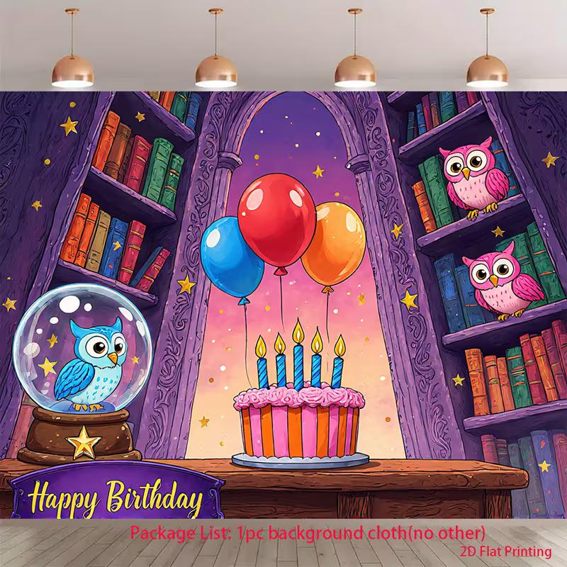 2D Purple Magical Library Happy Birthday Party Background 47.2x31.5inch/120*80cm