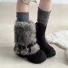 Hairy snow boots women's winter, piled and thickened Icelandic short boots, trousers, thick soles, big head cotton shoes