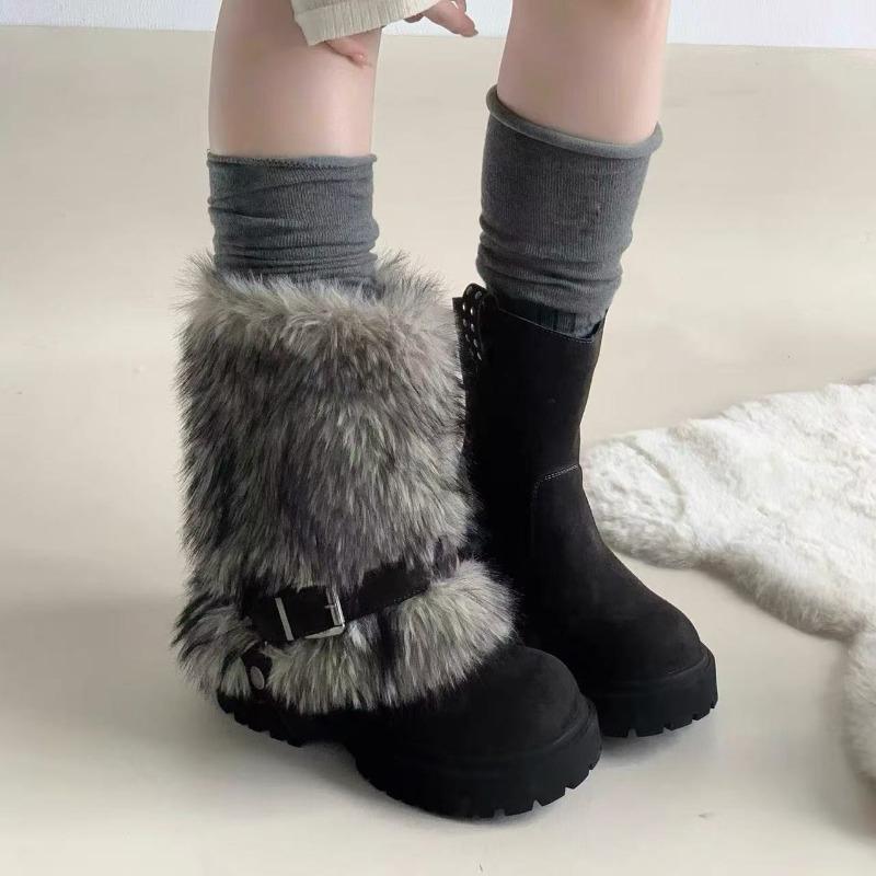 Hairy snow boots women's winter, piled and thickened Icelandic short boots, trousers, thick soles, big head cotton shoes
