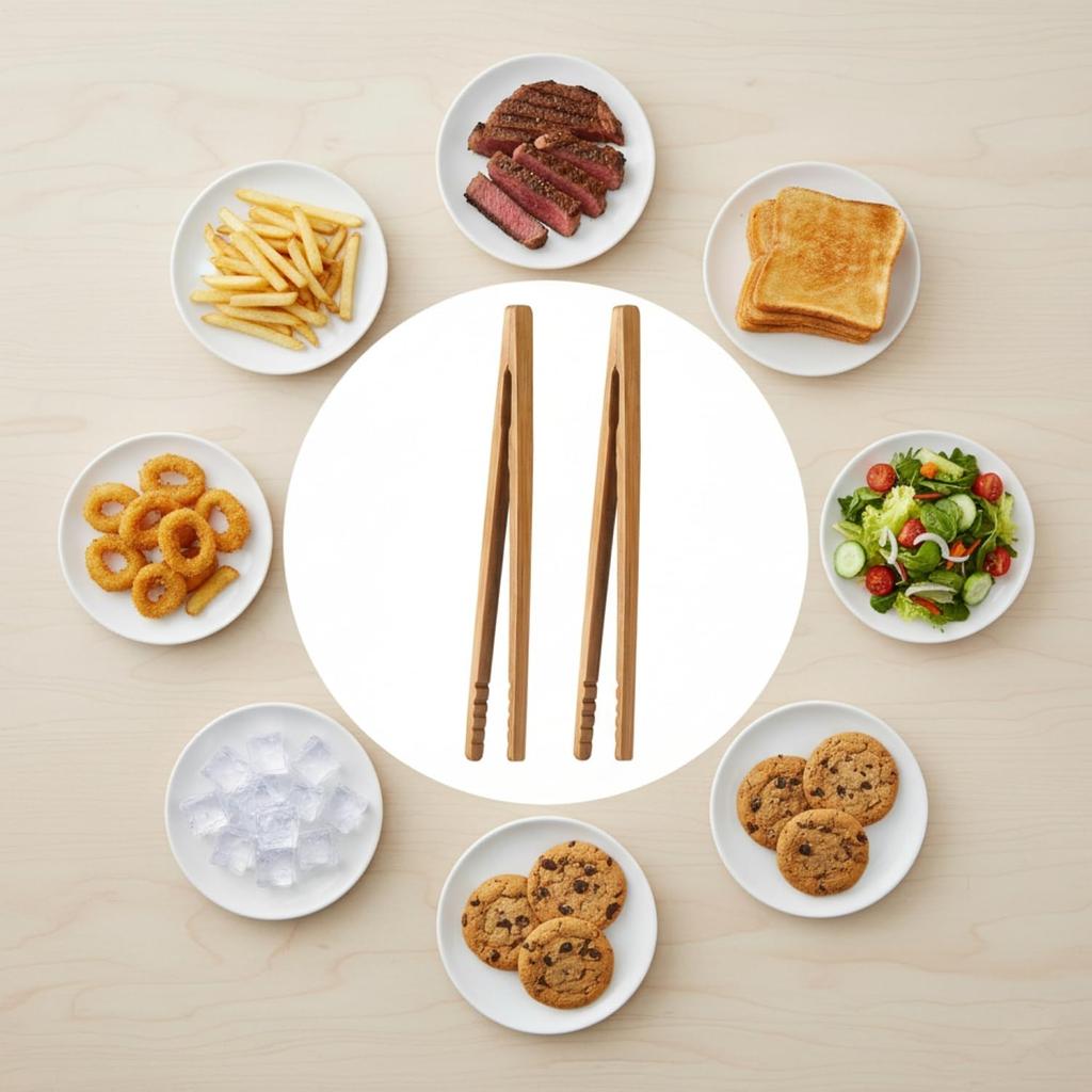 I-MART Toast Tongs Bamboo 7 Inch Set of 2 Wooden Tongs for Toaster Small Cooking Tongs Heat Resistant Natural Kitchen Utensils for Toast Bacon
