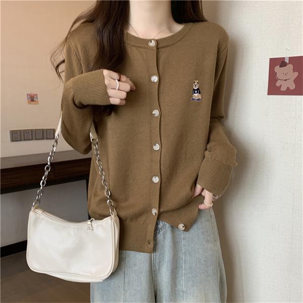 2025 Spring & Autumn Little Bear Knit Cardigan: Women's Long Sleeve Lazy Style Sweater