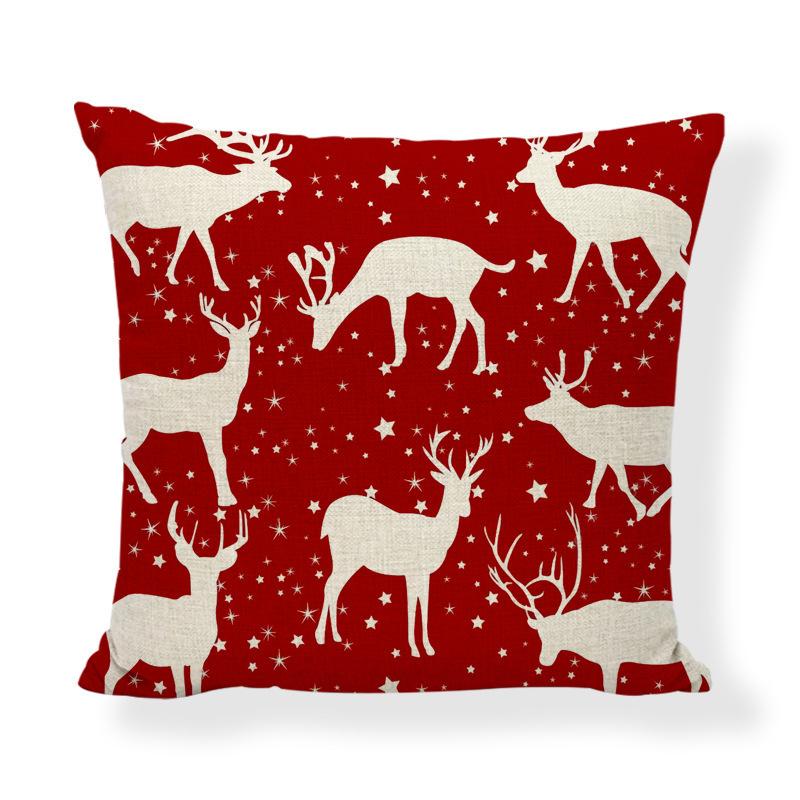 Red Series Santa Claus Pattern Throw Pillow Cover with Short Plush Print for Living Room Sofa Decoration Cushion Cover
