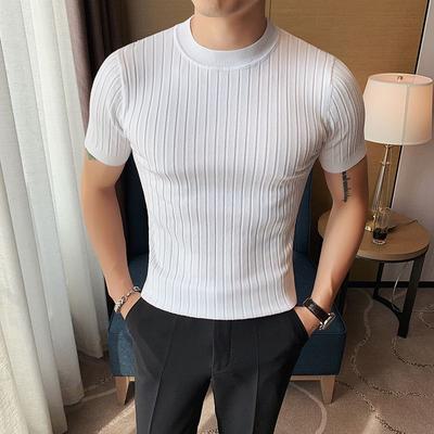 Engrossar Roupas Masculinas Slim Bottoming Camisetas Tricotadas Coreano Verão Streetwear Moda Manga Curta Sólido Versátil Tops Casuais