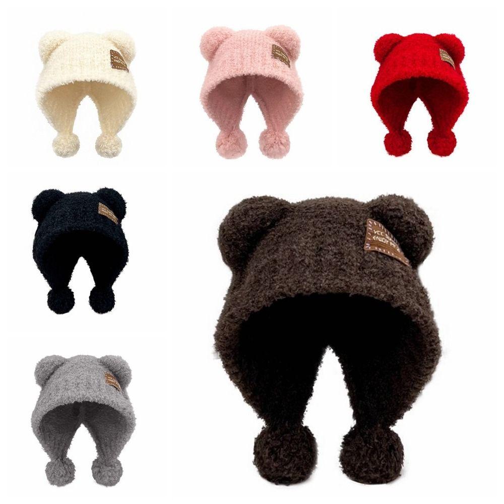 Bear Ears Little Bear Ears Hat Fluffy Winter Plush Hat Leisure Balaclava Hat  Female/Girls