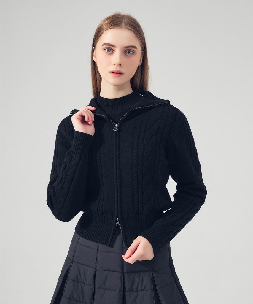 LORDLOAR Two-Way Windproof Zip-Up Knit Black