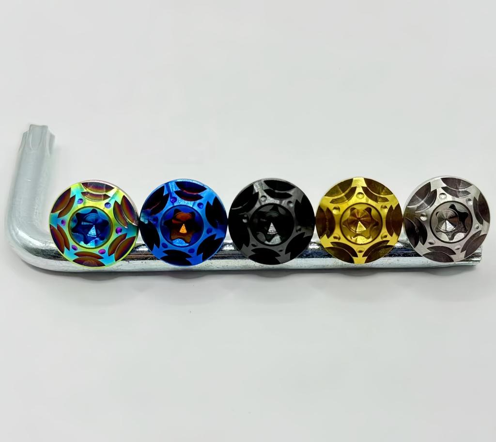 Kuroobaa Titanium Motorcycle License Plate Bolts M6x15mm Snowflake Design, Set of 2 (Blue)