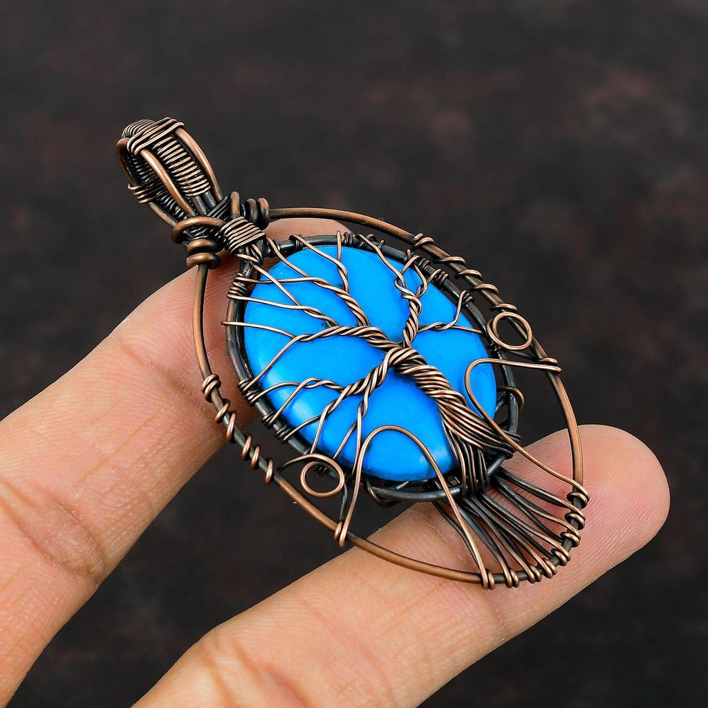 Baum des Lebens Sleeping Beauty Türkis Anhänger Kupferdraht gewickelter Anhänger Handgefertigter Kupferdraht-Wickelschmuck Echter Edelsteinanhänger für Geschenke