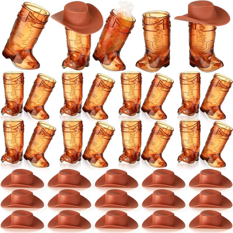 30Pcs/set Mini Cowboy Boot Cups Glasses with Caps Western Cowgirl Birthday Party Supplies Wedding Bachelorette Party Decoration