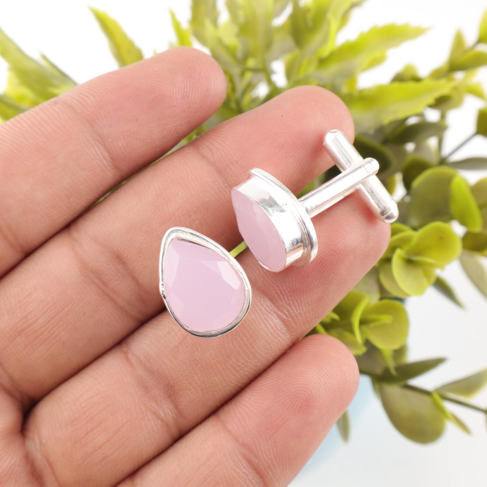 

Rose Chalcedony Gemstone 925 Sterling Silver Jewelry Handcrafted Cufflinks 0.66 CL-6-20