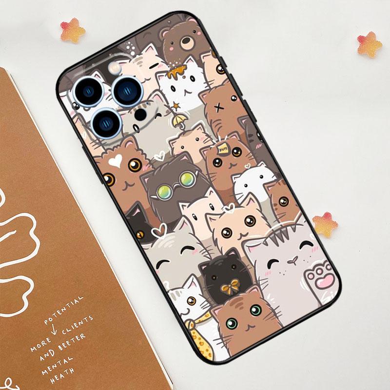 Funny Cute Cats Phone Case For iPhone 17 Pro Max 11 14 15 16 Pro Max 12 13 Mini 16 Plus 16e 17 Air Funda