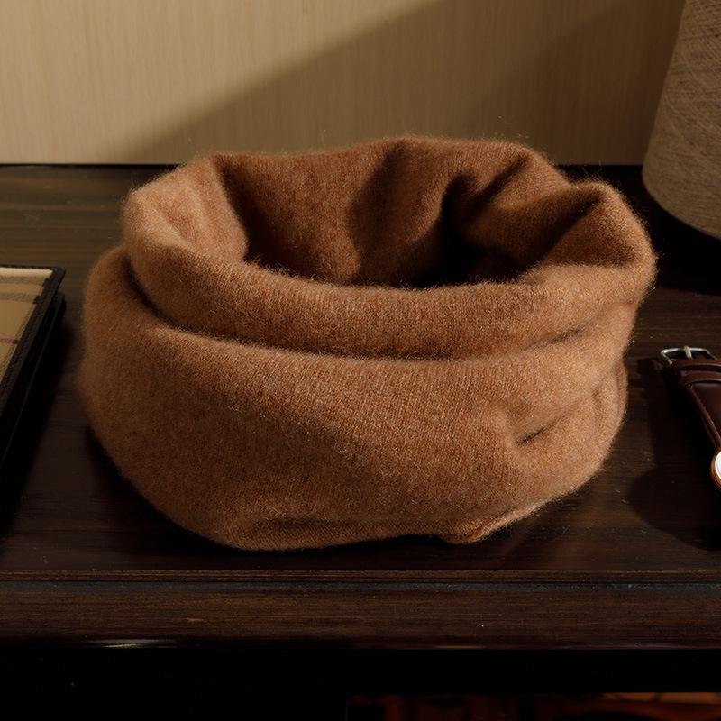 Men's 100% Pure Cashmere Knitted Neck Warmer - Autumn/Winter Style with Rolled Edge for Added Warmth and Comfort
