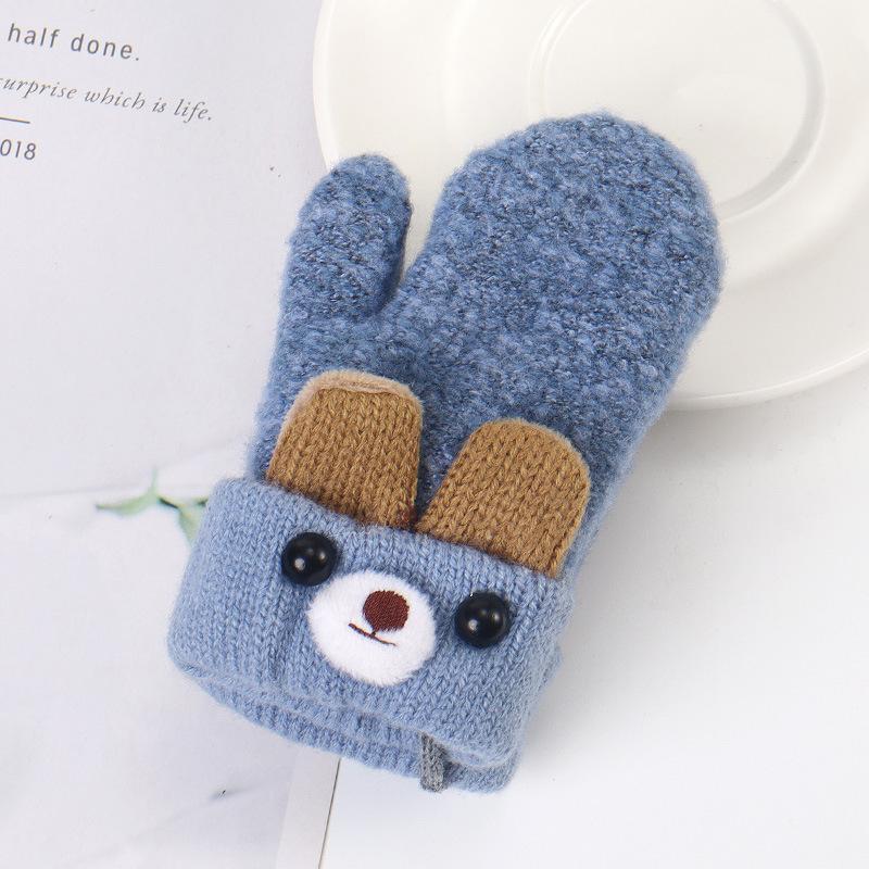 Children's Plus Velvet Thickened Bunny Gloves New Style Neck Finger Gloves Baby Kids Cute Windproof Gloves