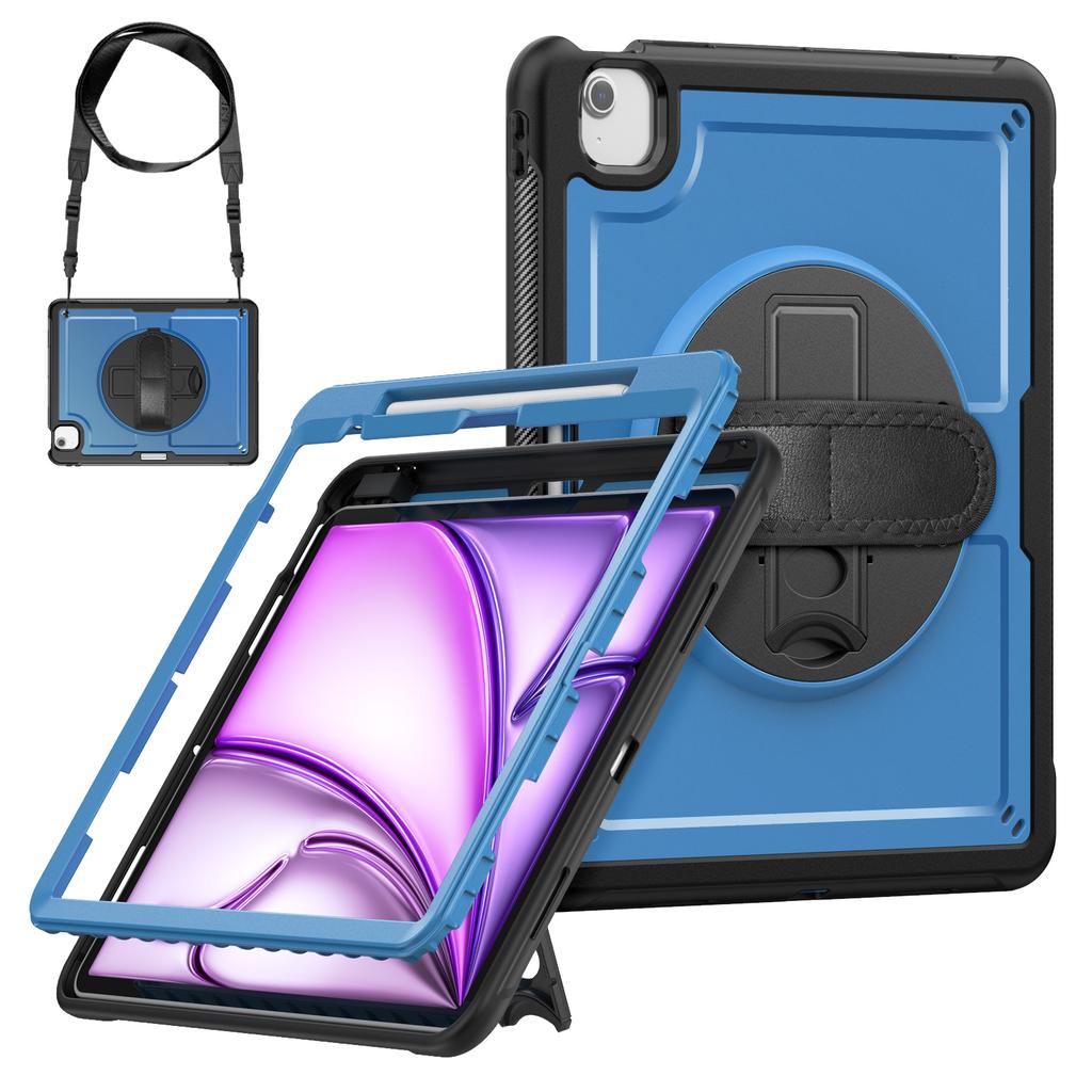 For iPad Air 13 (2025) M3 A3268/(2024) M2 Case Kickstand PC + TPE Tablet Cover with Hand Strap and Shoulder Strap