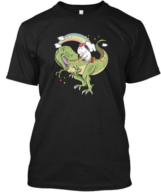 Unicorn Riding Dinosaur T Rex T-Shirt Made in the USA Size S to 5XL Unisex T-Shirt S