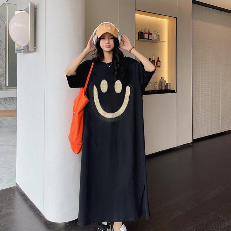 

YYFS Женская мода Лето Весна Рукава 1/2 Круглый вырез Свободная талия Повседневные платья M чёрный