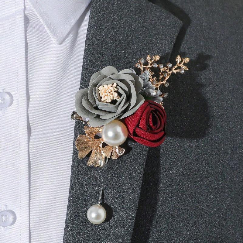 Grenzüberschreitende Hochzeitsrequisiten: Koreanischer Stil Braut & Bräutigam Simulationsblumen, Brautjungfern- & Trauzeugen-Anstecksträußchen, Kleine Geschenke