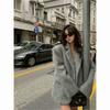 Fashion Pink Lapel Long Sleeves Women Blazer Jacket Warm Thick Single Breasted Loose Outwear Office Lady Commute Streetwear