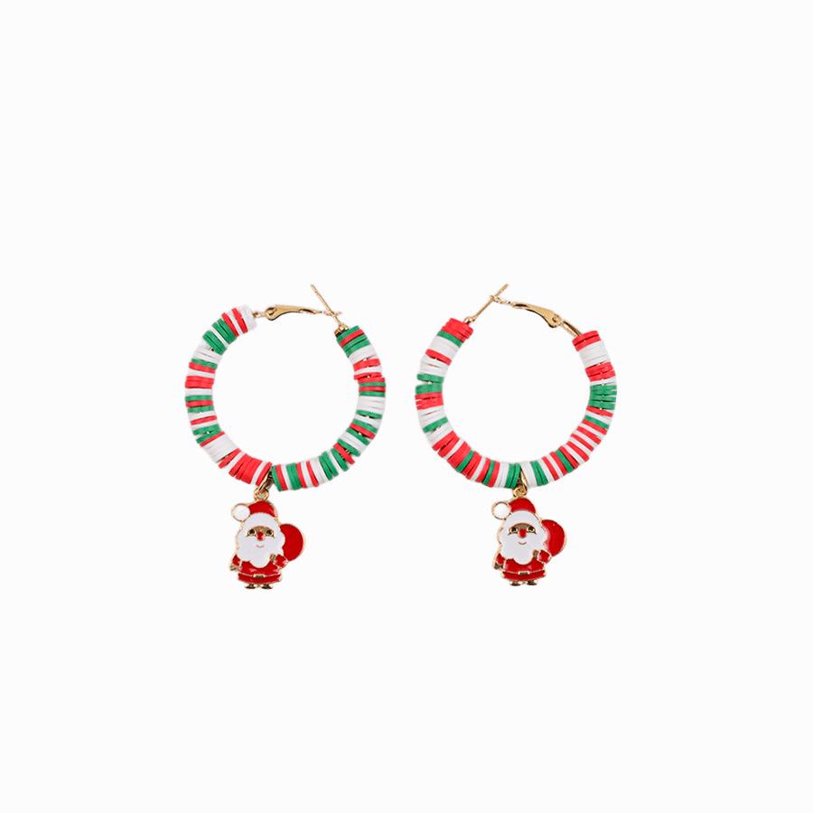 Cross-Border Color-Block Polymer Clay Christmas Earrings - Creative Holiday Party Jewelry Dopamine Ear Hoops