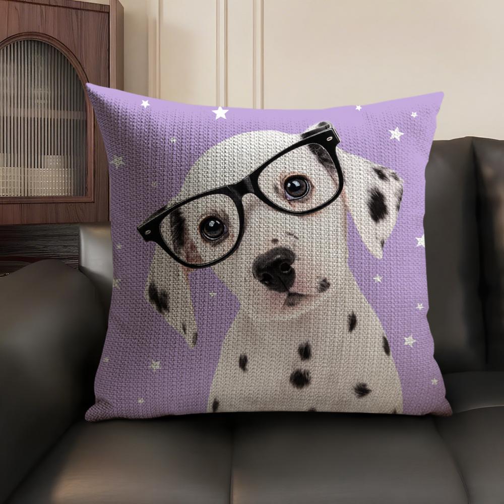 Dalmatian Dog With Glasses Cushion Cover Linen Organic Fabric DoubleSided Printing Sofa Breathable Home Decor Gift Pillow Case