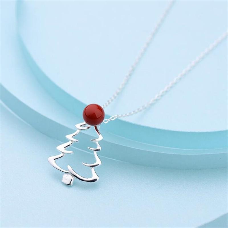 

New Sale 925 Sterling Silver Jewelry Christmas Tree Red Fruit Personality Clavicle Chain Pendant Exquisite Necklaces XL187