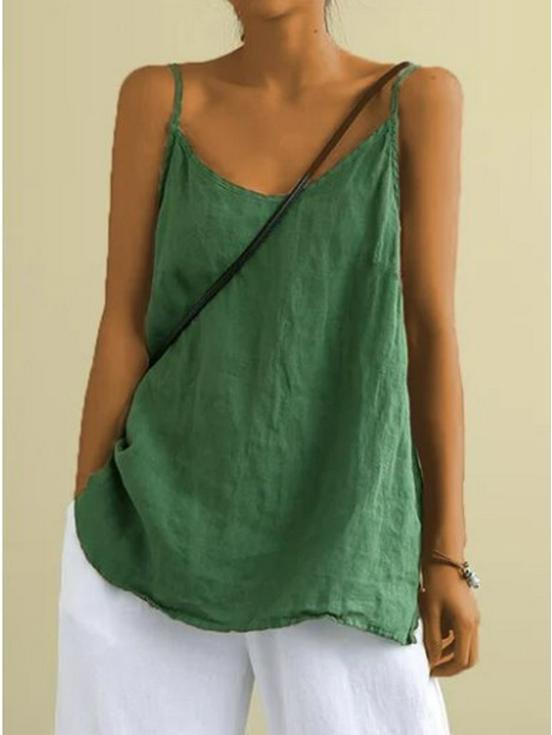 2025 Women's Summer Cotton Linen Sleeveless Tank Top - Loose Fit, Basic & Versatile Style