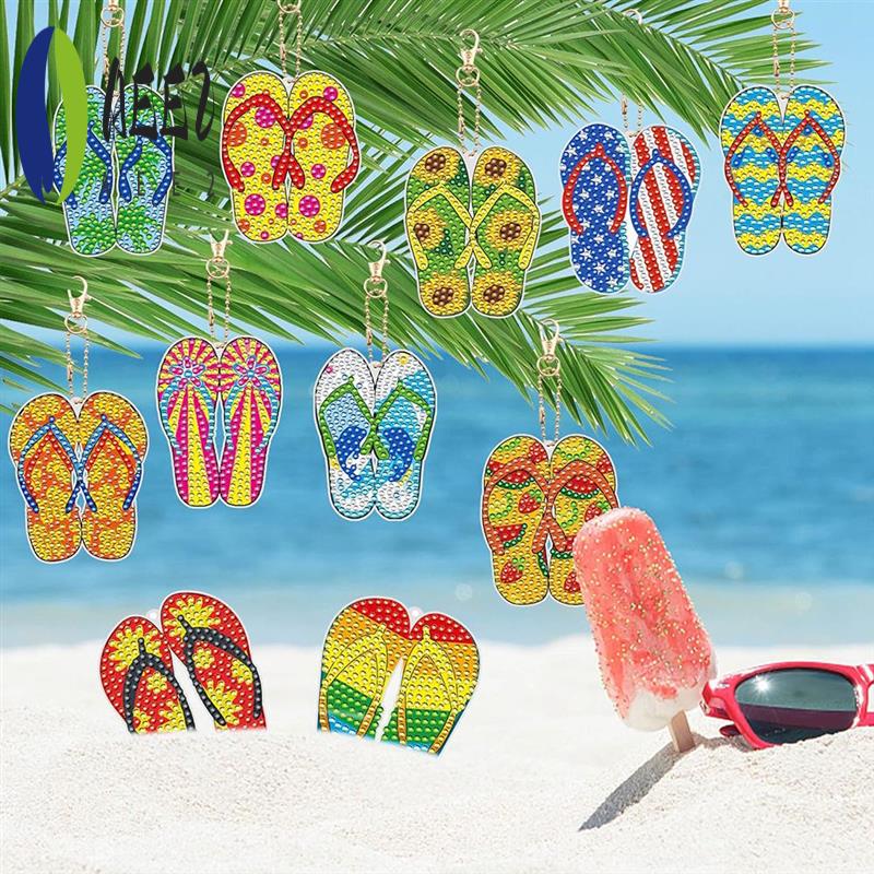 AEE2-12 Pieces Wind Spinner DIY Painting Wind Chime Double Sided Paint Hanging Ornament For Garden Wind Spinner Slipper