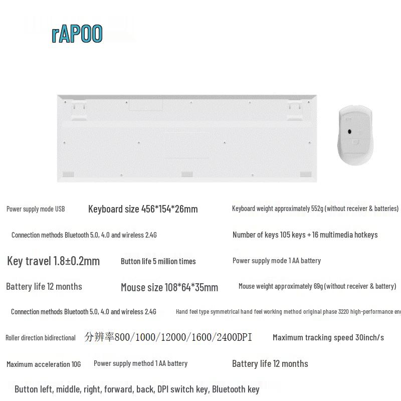 Rapoo 8200G Multi-mode Wireless Keyboard and Mouse Combo