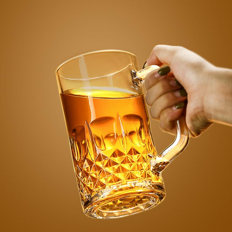 600ml/1000ml Luxury Beer Glass Creative Beer Glass with Handle Relief Water Cup Party Transparent Large Capacity Beverage Cup