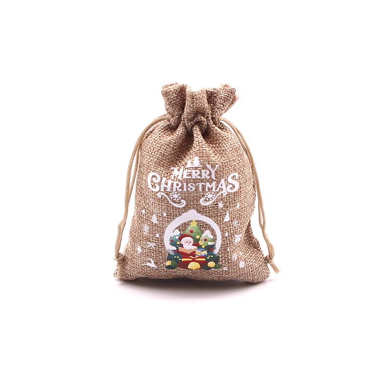 Jute-Style Christmas Gift Bag with Drawstring Closure - Small Candy & Apple Storage