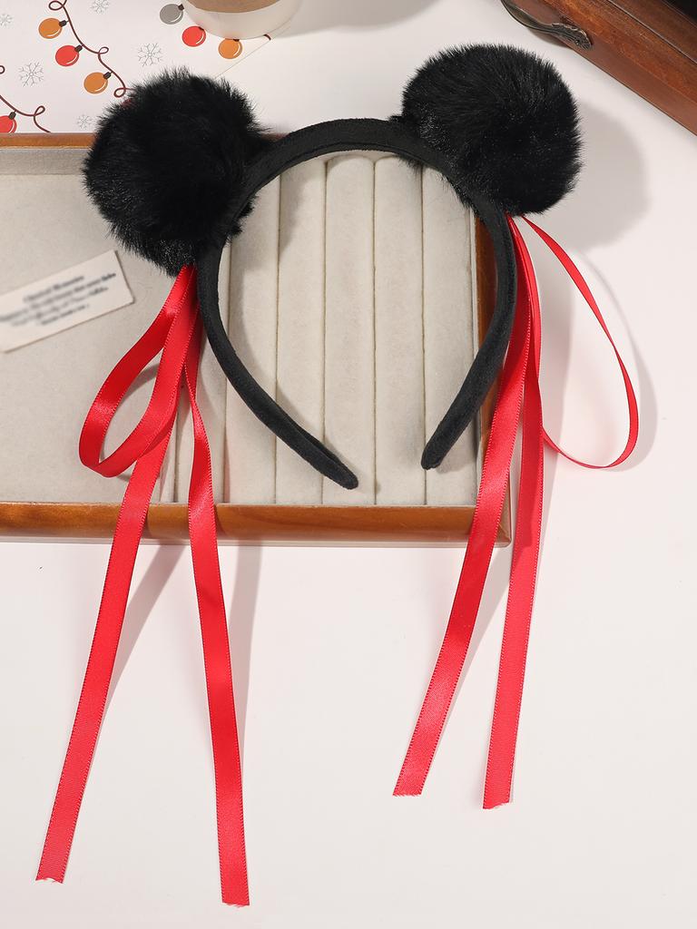 1Pcs Red Nezha Headband for Women Fluffy Ball Headpiece Cute Pom Hair Accessory Chinese Costume Headwear