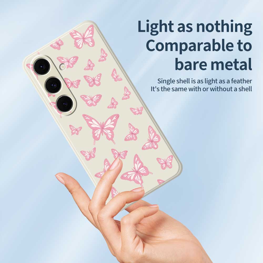 For Samsung Galaxy S24 FE Case Pink Butterflies Pattern Printing Straight Edge TPU Phone Back Cover