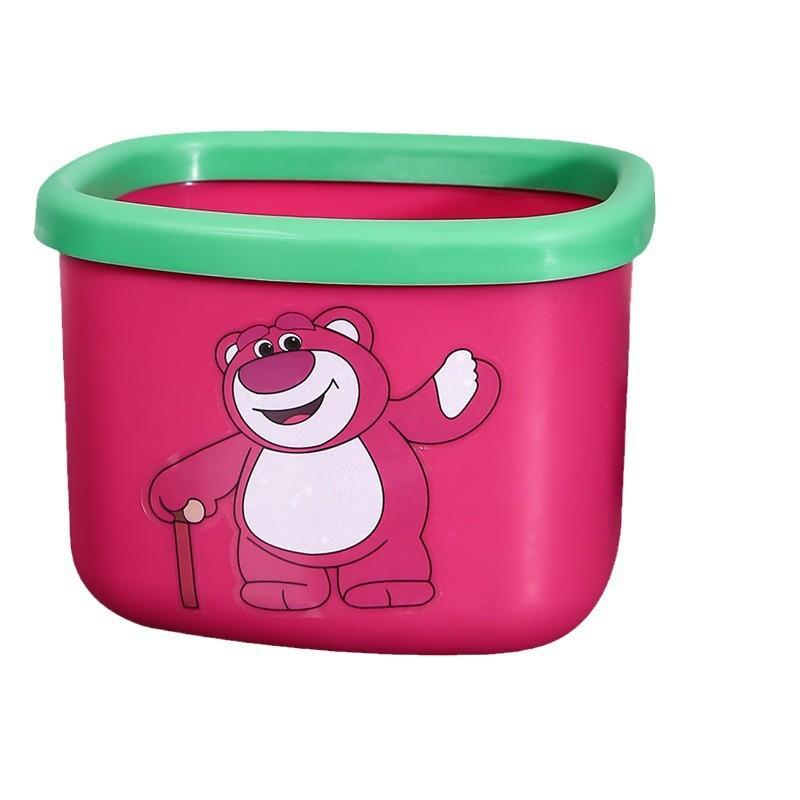 Strawberry Bear Desktop Storage Basket Plastic Thickened Garbage Can Square Cleaning Bucket красный