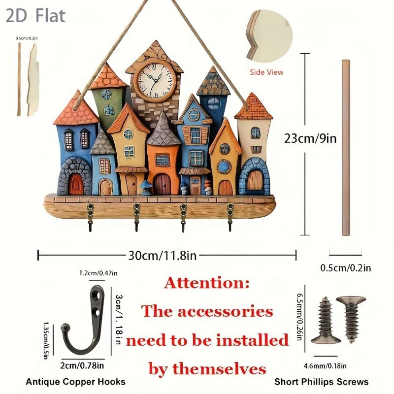 Vintage 3D Wooden Wall Mount Key Hook Retro Hanging Key Holder Rack Ideal Gift for Home Shop Owner Decor Use